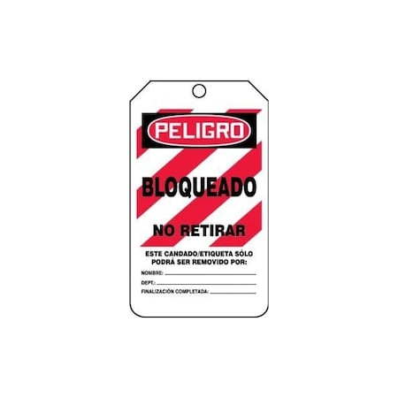 Accuform Spanish Safety Tags, DANGER LOCKED OUT DO NOT REMOVE, 5.75in x 3.25in, RP-Plastic, 5PK SHMLT418PTM